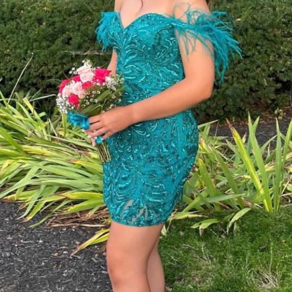 Primavera Short Green Beaded Homecoming Dress, Size 4